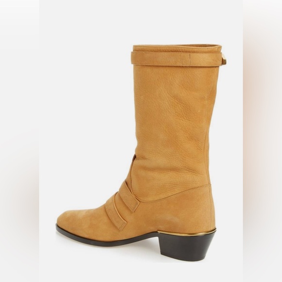 CHLOE Susanna Buckle Strap Mid Calf Boot Tan Brown Suede Low Heel EUR 37.5 - Picture 3 of 15